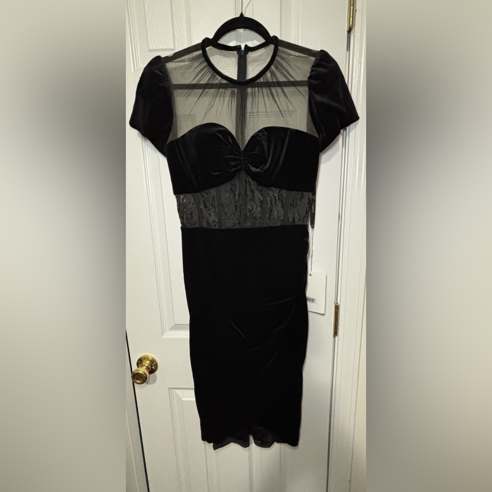 NWT MAC DUGGAL SZ 4 BLACK Formal Cocktail Dress Tulip Hem & Corset Bodice #20742